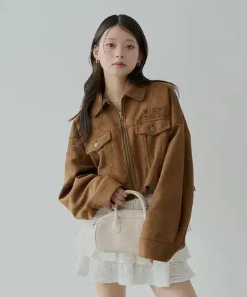 chico 가슴 로고 숏 기장 스웨이드 지퍼 블루종