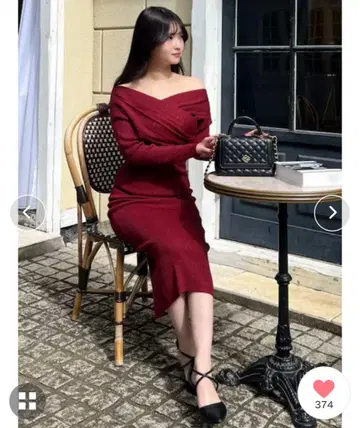 ROYAL PARTY 라메 턱 카슈쿨 긴팔 타이트 원피스