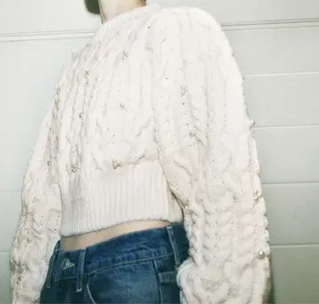 ZARA 모조 진주 케이블 니트 스웨터