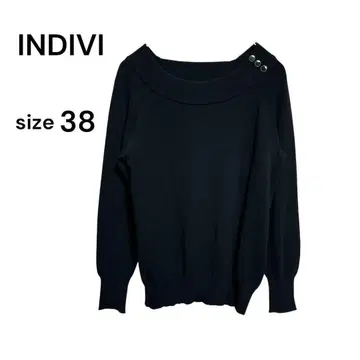 INDIVI 오프숄더풍 버튼 니트 블랙 M 오피스 캐주얼 깔끔