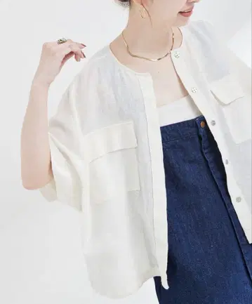 B.C STOCK 린넨 블렌드 메쉬 SS 돌먼 블루종 내추럴
