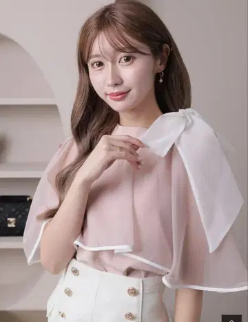 LIP SERVICE 숄더 버튼 리본 플레어 블라우스