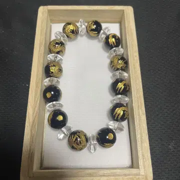 블랙과 금 무늬 용 조각 팔찌 12mm