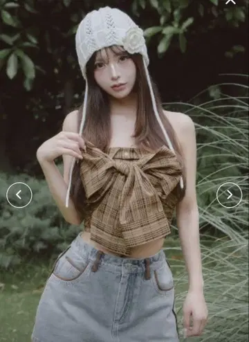Darich 타탄 체크 리본 베어 탑
