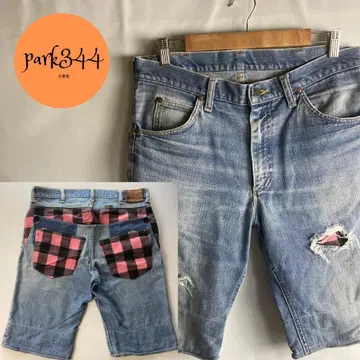 [ Lee 데미지 가공 체크 무늬 리메이크 데님 하프 팬츠 84cm ]