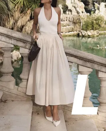 미사용 새상품 자라 ZARA 스캘럽 허리 밴딩 스커트 L 에크루