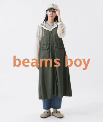 BEAMS BOY 나일론 타서 C-1 슬리브리스 원피스 올리브