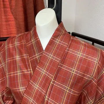 [ 컨디션 최상 ] 격자 기모노  앙상블 세트 160cm 빨간색 계열