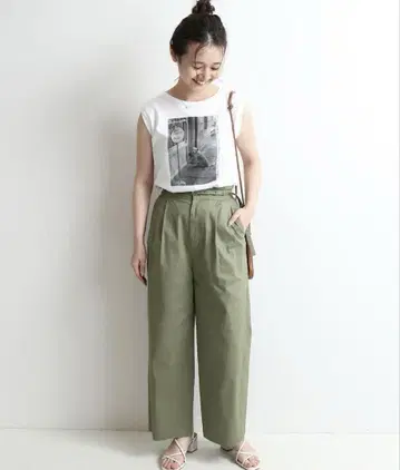 슬로브 이에나 벨티드 턱 팬츠 벨트 포함 40 카키