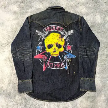 [ EDWIN ] 백 프린트 데님 웨스턴 셔츠 L 빈티지 가공