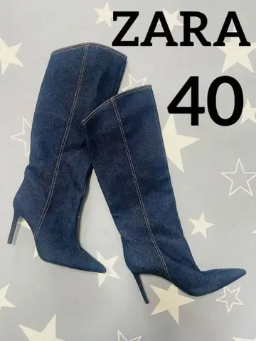 [ 컨디션 최상 ] ZARA 자라 데님 롱 부츠 스틸레토 힐