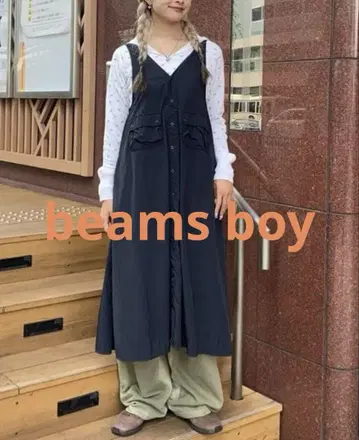 BEAMS BOY 나일론 타서 C-1 슬리브리스 원피스 블랙