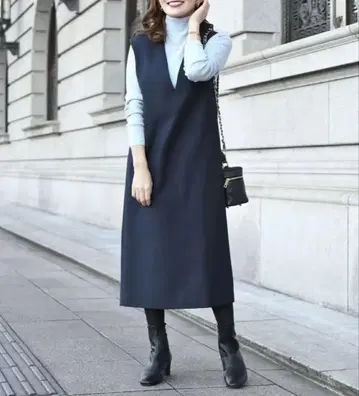 UNITED ARROWS I라인 오버롤 스커트 네이비 38