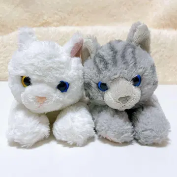 선레몬 무릎 고양이 2마리 그레이 화이트 오드아이 고양이 봉제 인형