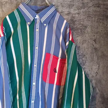 클레이지 디자인 노티카 자수 로고 스트라이프 셔츠 빈티지 90s