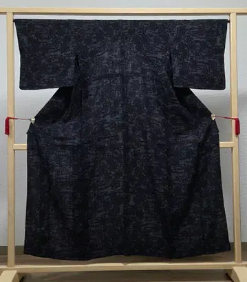 A 단의 단풍 에가스미 무늬 네이비 컬러  순수 실크 코몬 기모노