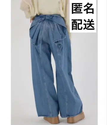 RODEO CROWNS 빅 리본 데님 팬츠 백 플리츠 와이드 팬츠