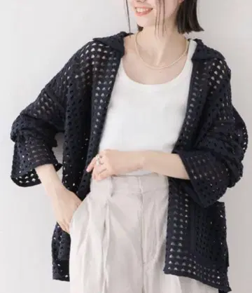 슬로브 이에나 아이렛 카라 부착 가디건 워셔블