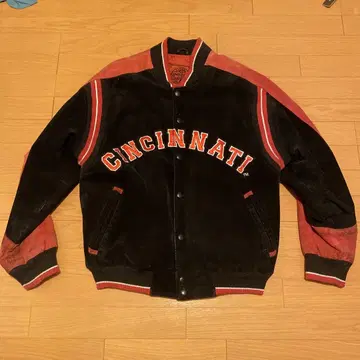 CINCINNATI 가죽 바시티 자켓 블랙/빨간색