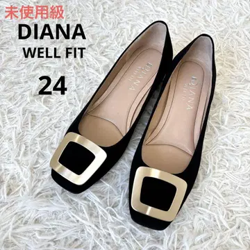 미사용품 DIANA WELL FIT 로우힐 펌프스 스웨이드 블랙 24