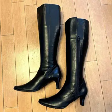 블랙 가죽 롱 부츠 22cm