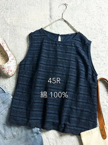 [ 45R ] 면100% 컷워크 인디고 슬리브리스 티셔츠 3