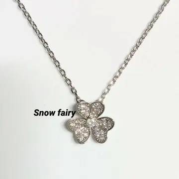 풀스톤 파베 세잎클로버 미니 목걸이 화이트 골드 컬러 프레발