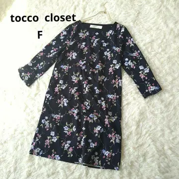 tocco closet 플라워 프린트 꽃무늬 7부 소매 원피스 네이비 F