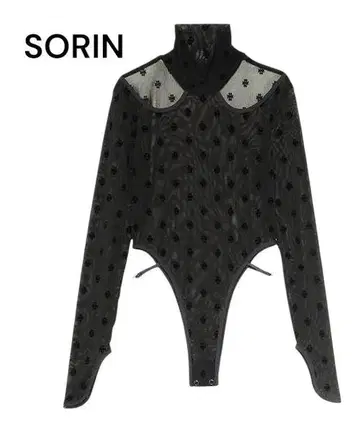 SORIN 소린 컷 아웃 바디수트 시스루 플로키 블랙