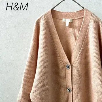 H&M 가디건 리브 니트 V넥 숏 기장 볼륨 소매 두꺼운 원단
