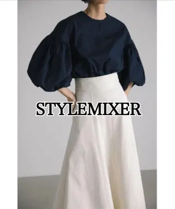 STYLEMIXER 벌룬 슬리브 코튼 셔츠 네이비 사이즈 F