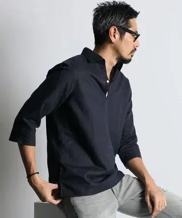 LINEN BLEND SKIPPER SHIRT 7부 소매 스키퍼 셔츠 M