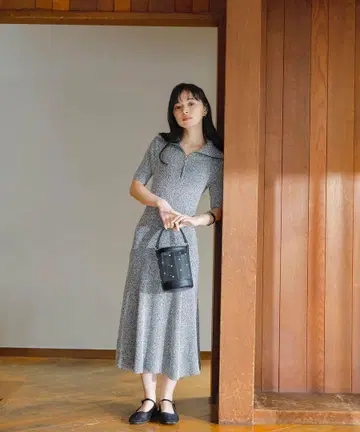 NATURAL BEAUTY BASIC 하프 지퍼 내로우 니트 원피스
