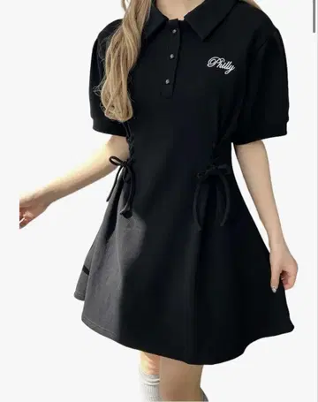 PHILLY 레이스업 폴로 원피스 블랙