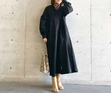 TEANY 턱시도 스탠드 카라 셔츠 원피스 eri 콜라보 롱