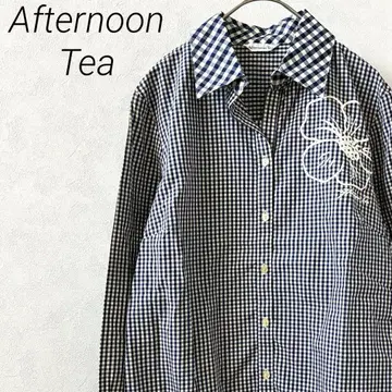 Afternoon Tea 셔츠 긴팔 깅엄 체크 꽃무늬 사이드 슬릿