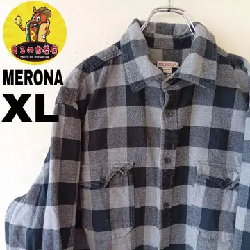 USA 구제 의류 MERONA 플란넬 셔츠 XL 블랙 그레이 체크
