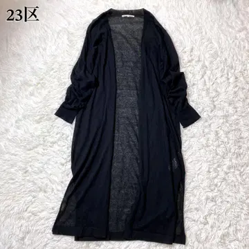 23구 23KU 가디건 롱 시어 슬릿 린넨 혼방 블랙