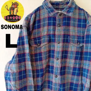 USA 구제 의류 SONOMA 플란넬 셔츠 L 블루 레드 체크
