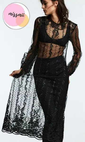 새상품급 ZARA 자수 자수 세미 시어 드레스 M 사이즈