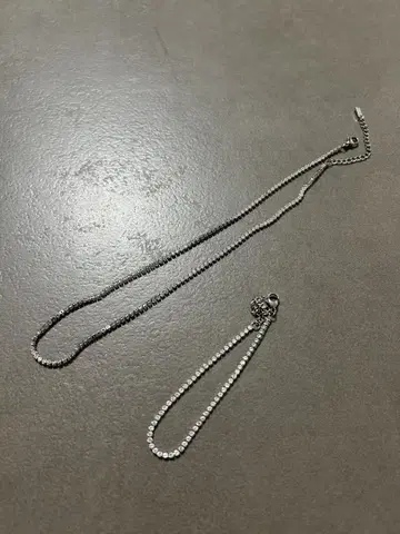 미사용 새상품 금속 알레르기 방지 테니스 팔찌 & 목걸이 2세트