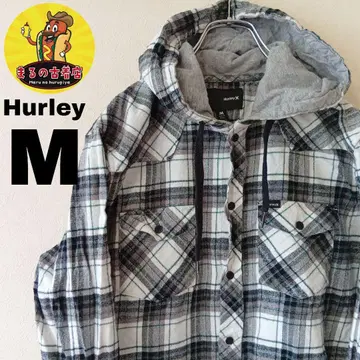 USA 구제 의류 Hurley 플란넬 셔츠 후드티 M 서퍼 화이트 블랙