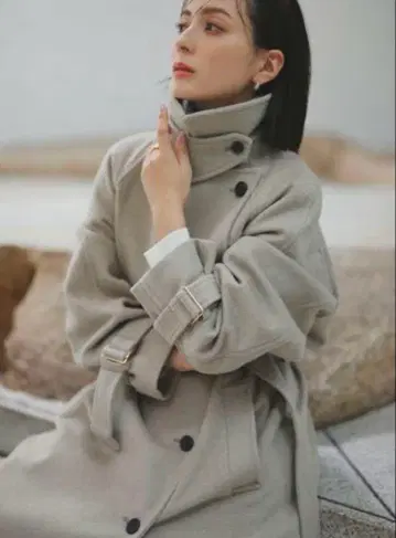 울 트렌치코트 anuans 그레이 베이지