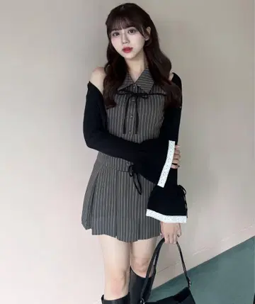 OLIVE des OLIVE 슬리브리스 셔츠 미니 원피스 (차콜)