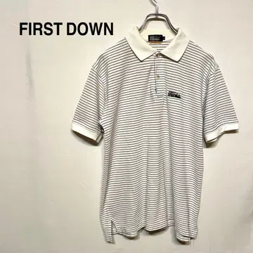 FIRST DOWN 피케 셔츠 보더 무늬 레귤러 카라 반팔