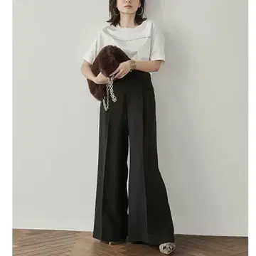 anuans 사이드 박스 턱 와이드 팬츠 블랙 M 사이즈