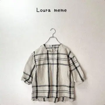 Loura meme 나츄란 취급 린넨 100% 린넨 체크 블라우스