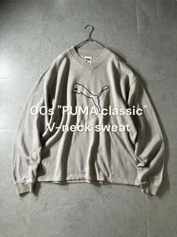 90s PUMA 클래식 V넥 맨투맨 빅 로고 Y2K