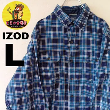 USA 구제 의류 IZOD 플란넬 셔츠 L 네이비 블루 체크
