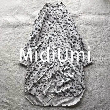 MidiUmi 스탠드 카라 롱 셔츠 원피스 코튼 꽃무늬